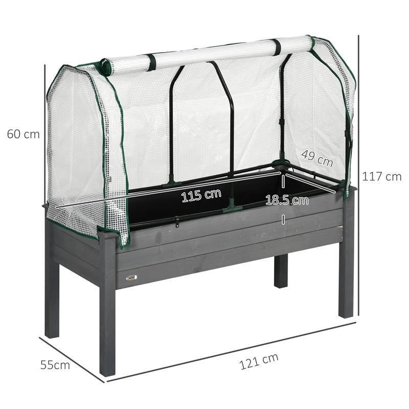 LETTO PER ORTO CON SERRA DA GIARDINO, PORTAPIANTE DA ESTERNO IN LEGNO E PE, 121X55X117 CM, GRIGIO SCURO