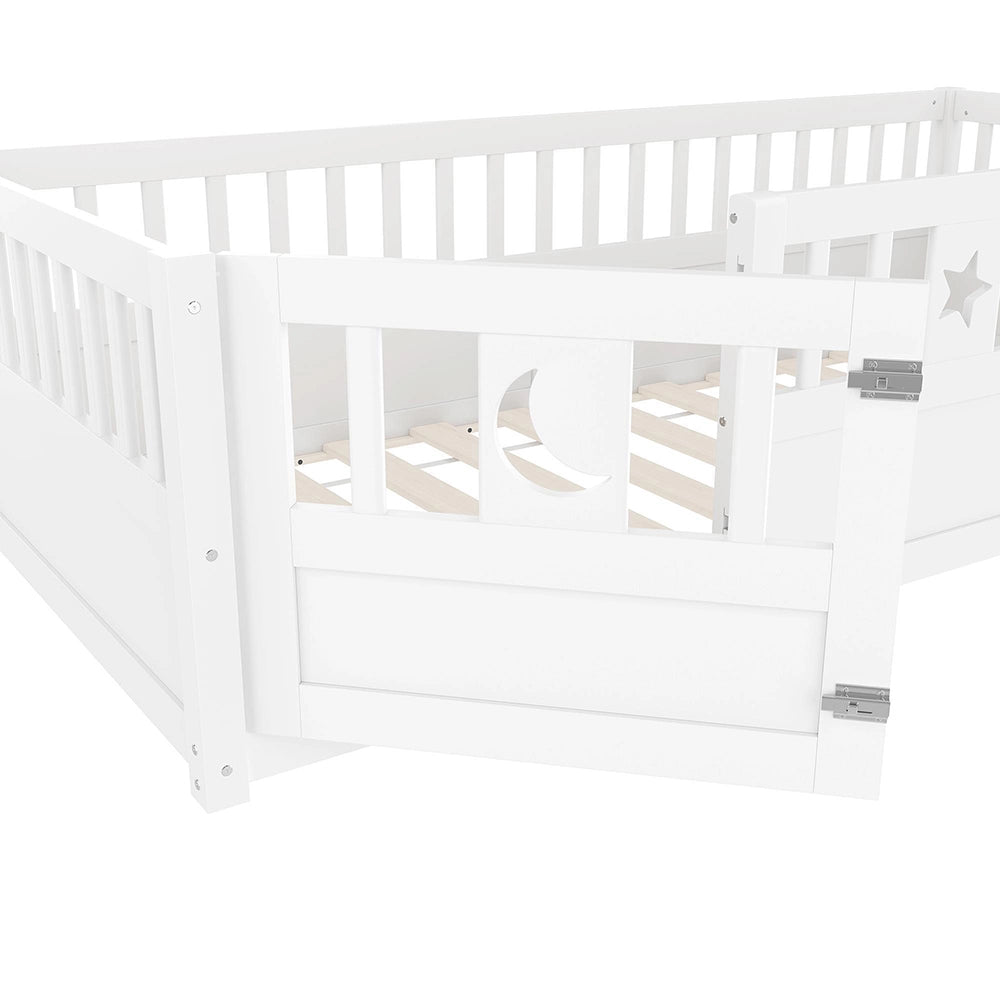 Letto a pannelli bambino 90x190 cm - Xylo - con sponde, decor stelle e luna, senza materasso, bianco