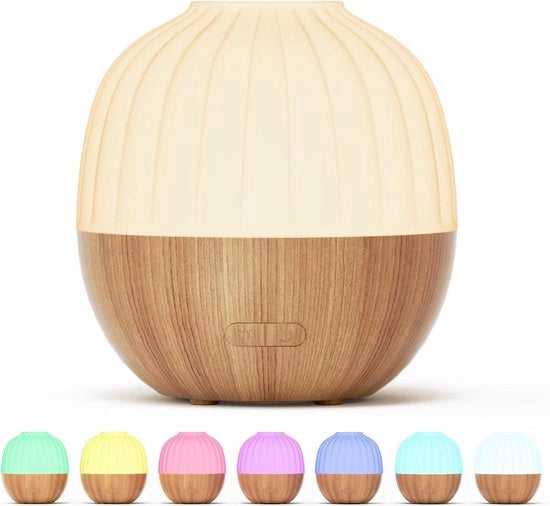 Diffusore ultrasonico per aromaterapia da 300 ml - Diffusore di aromi con funzione di spegnimento automatico - Design a rilievo in legno bianco, ideale per uso domestico, ufficio e spazi per yoga