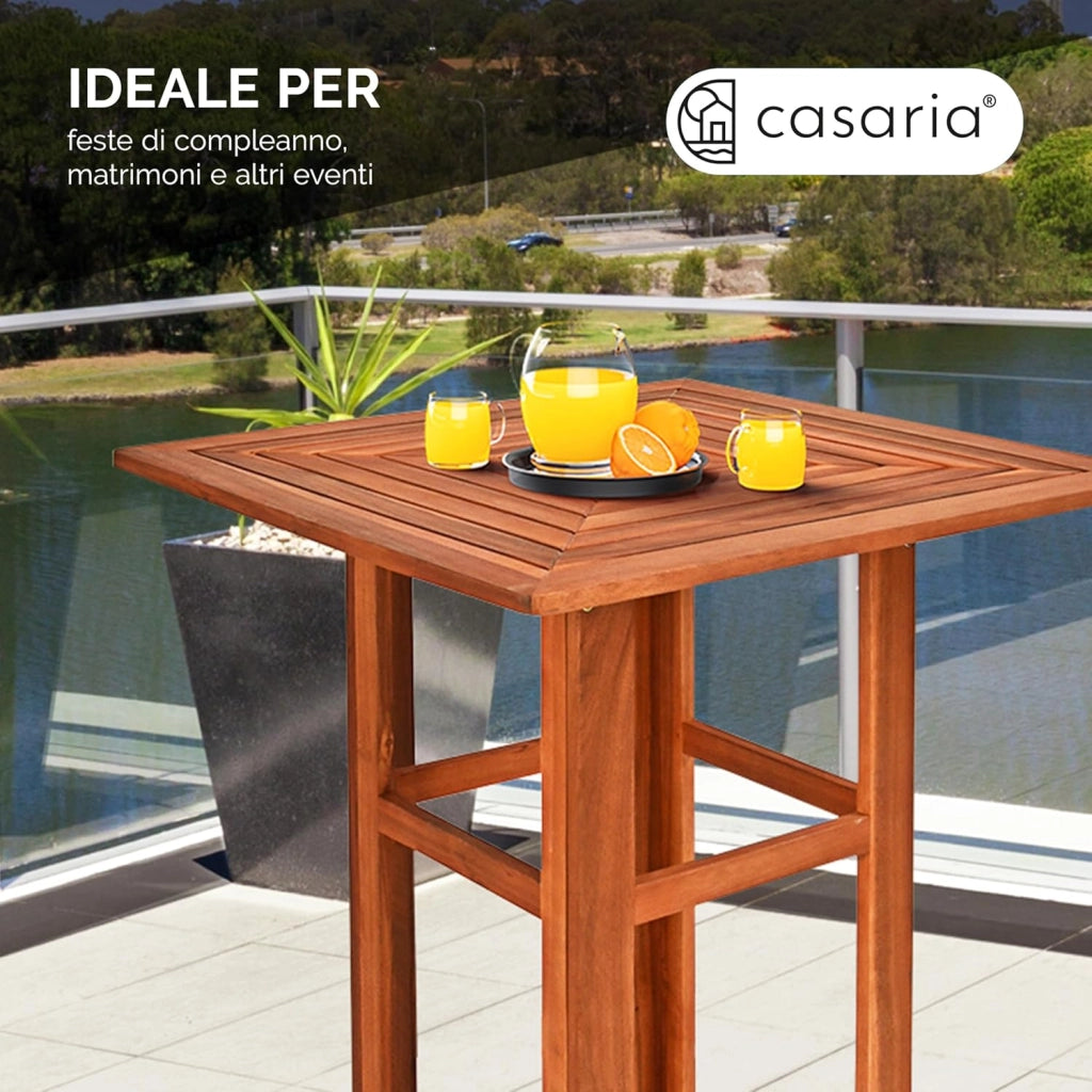 Casaria® Tavolo in Legno Acacia 75x75x110cm Quadrato Solido Rustico Bistro da Interno Esterno Feste Giardino Outdoor