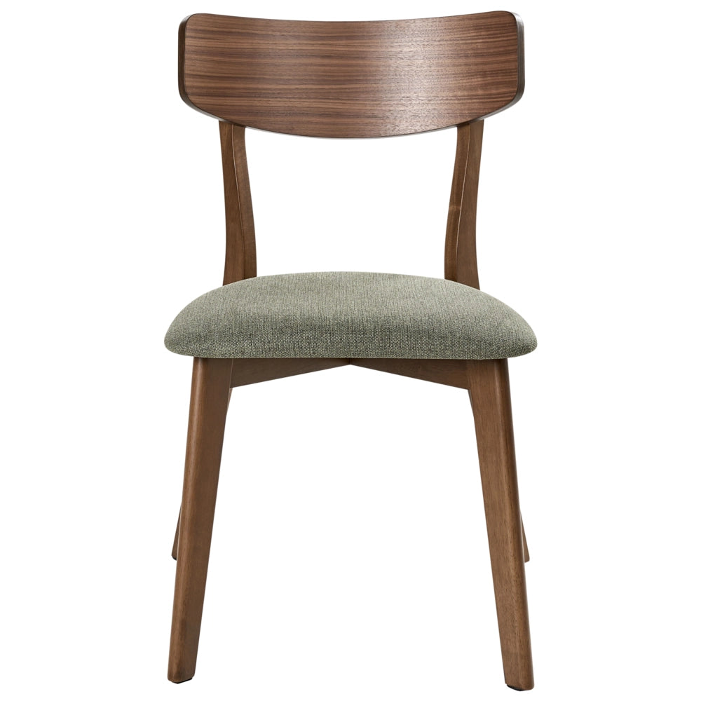 Set di 2 sedie da pranzo Struttura in legno di caucciù marrone scuro Seduta in tessuto verde Design retrò senza braccioli