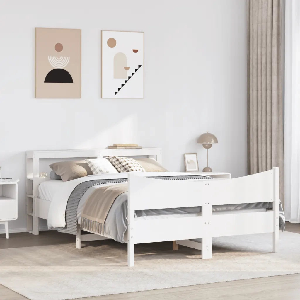 Giroletto con Testiera Bianco 135x190 cm Legno Massello di Pino