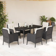 Set da Pranzo da Giardino 7 pz Nero con Cuscini in Polyrattan 3211910