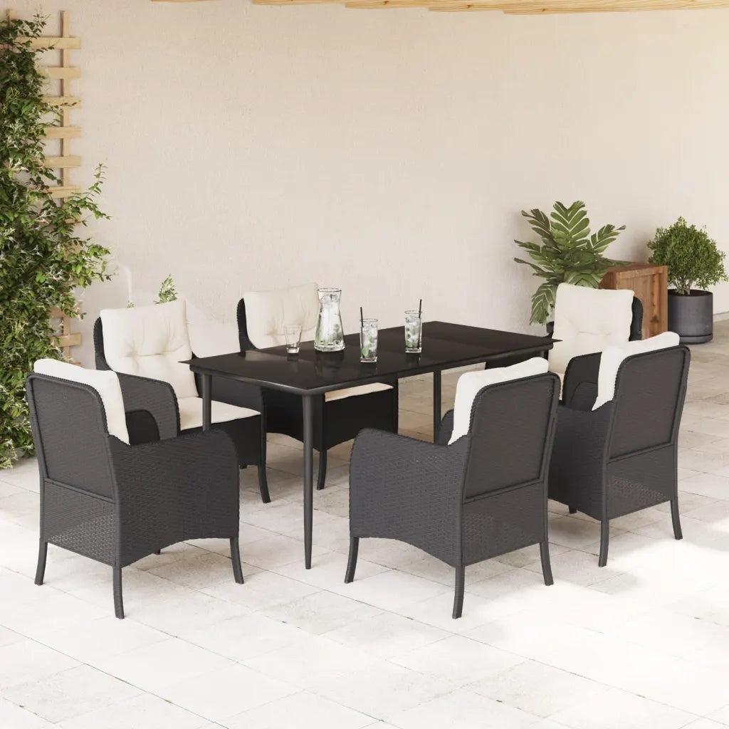 Set da Pranzo da Giardino 7 pz Nero con Cuscini in Polyrattan 3211910