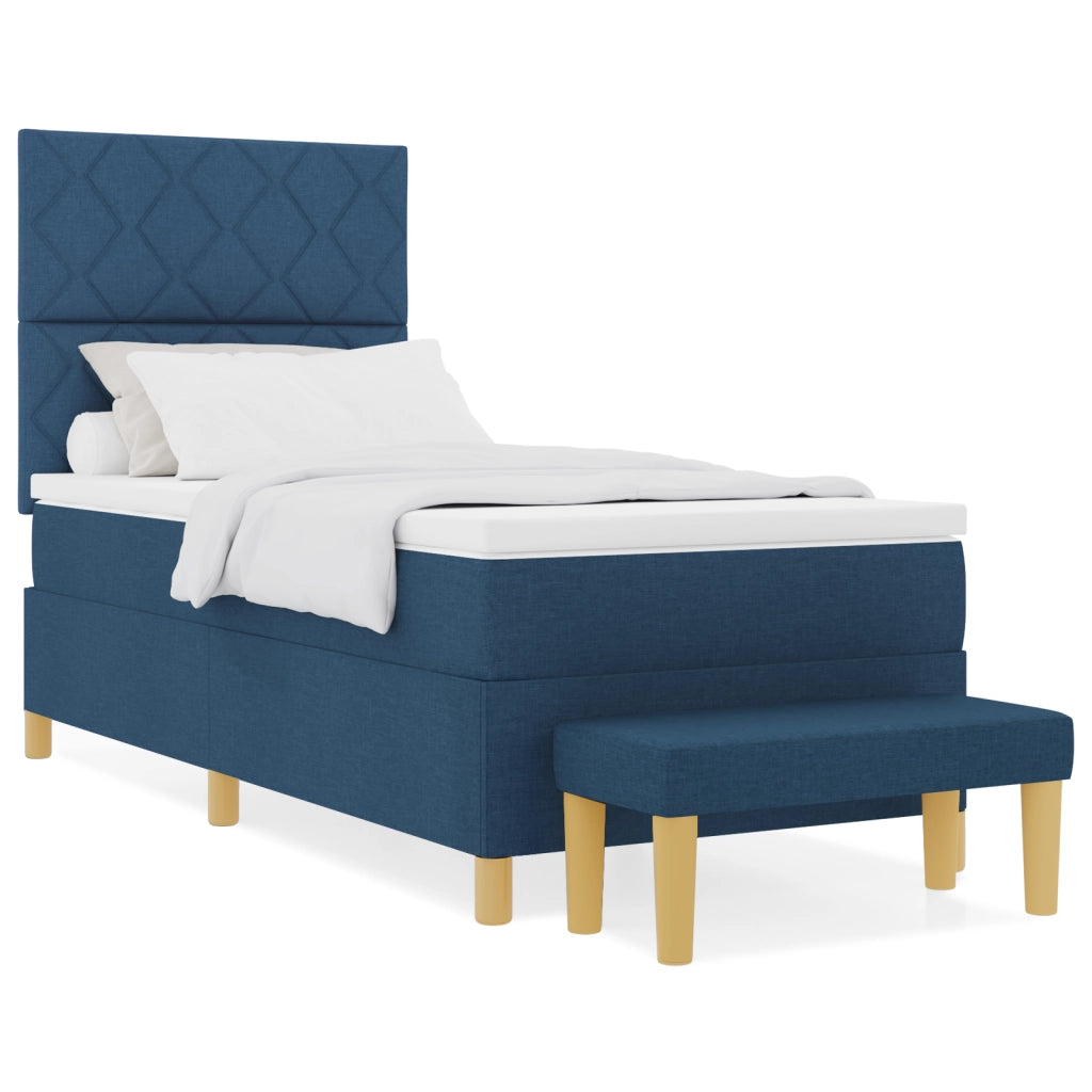 Letto a Molle con Materasso e Panchina Blu 100x200 cm Tessuto
