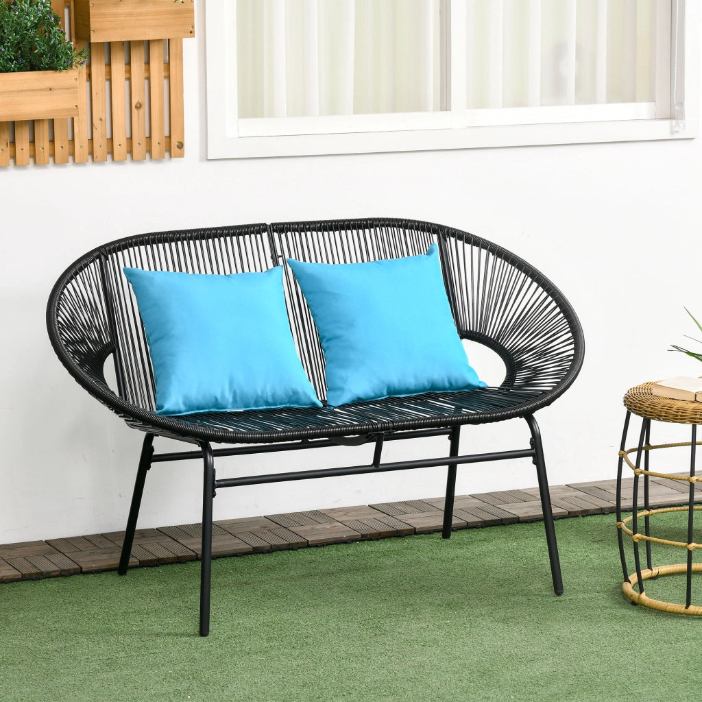 Divano da Giardino 2 Posti in Rattan e Acciaio ¨C Zephmum ¨C Nero 132x72x83 cm