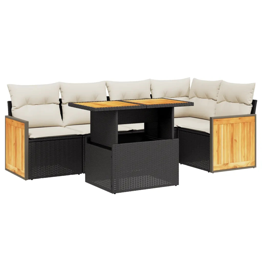 Set Divano da Giardino 6 pz con Cuscini Nero in Polyrattan 3273947