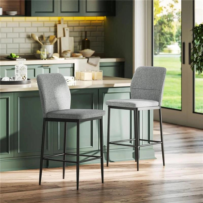 SET 2 SGABELLI BAR IN VELLUTO MODERNI CON POGGIAPIEDI E SCHIENALE 41X52X97 CM GRIGIO