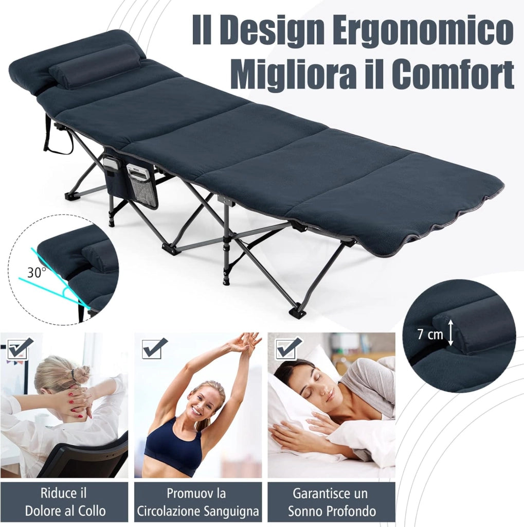 Letto Brandina Pieghevole con Materasso e Cuscino Rimovibili, Borsa da Trasporto, con Struttura Metallica Resistente, per Casa, Ufficio, Campeggio, Carico Fino a 150 kg