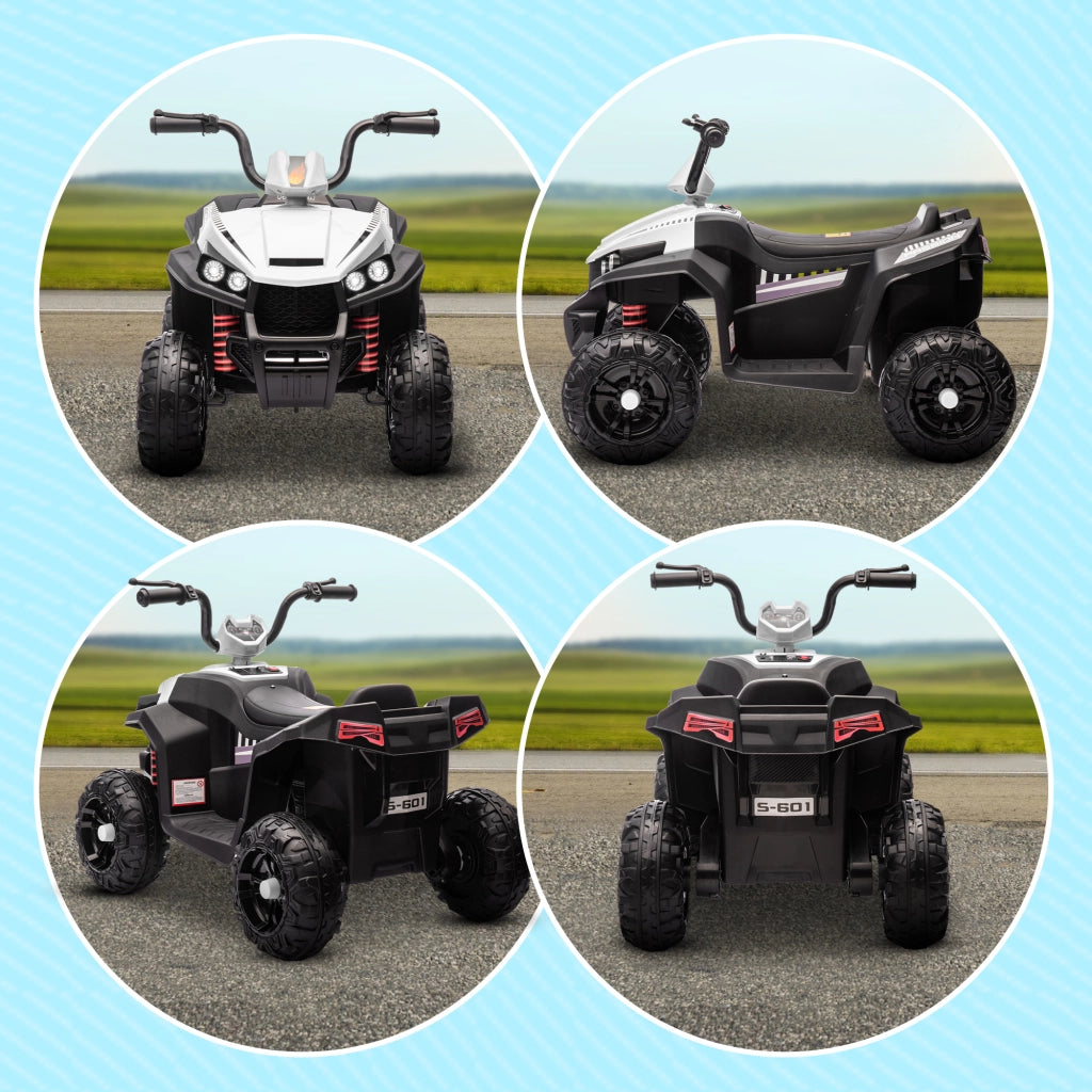 Quad Elettrico per Bambini 12V con 2 Motori Sospensioni Fari LED MP3 Bianco