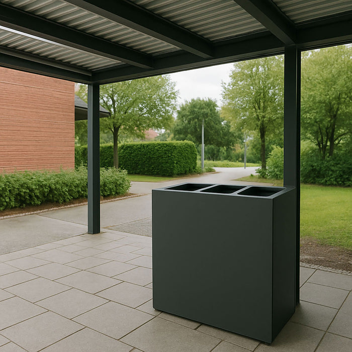 Pattumiera per Raccolta Differenziata 3 Scomparti Capacità 180 lt 90x30x80 cm in Acciaio Antracite