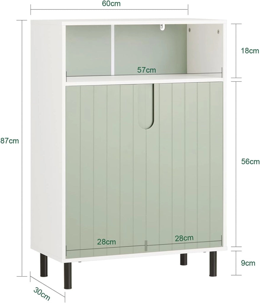 Mobiletto bagno Mobile bagno con 3 Ripiani e 2 Ante, Armadietto portaoggetti Mobile contenitore Verde 60x30x87cm, BZR138-GR