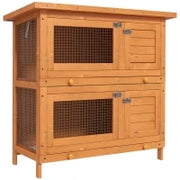 Gabbia a Due Piani per Conigli, Conigliera da Esterno in Legno di Abete, 90x45x90 cm, Legno e Verde