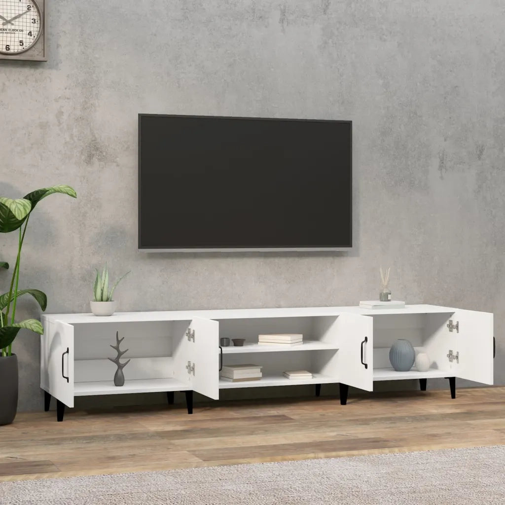Mobile TV Bianco 180x31,5x40 cm in Legno Massello di Argilla 816264