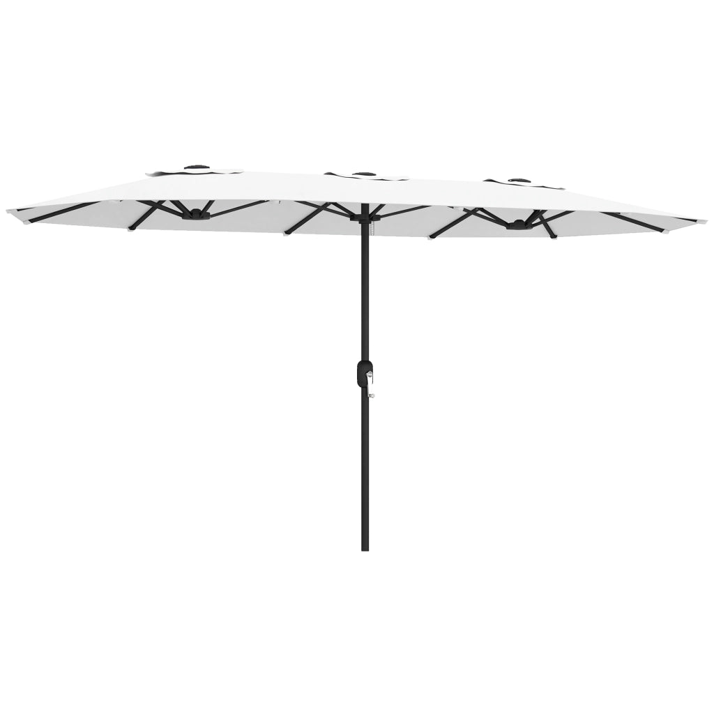 Ombrellone Doppio a 12 Stecche con Manovella, in Metallo e Poliestere, 4.6x2.7 m, Bianco