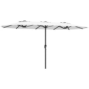Ombrellone Doppio a 12 Stecche con Manovella, in Metallo e Poliestere, 4.6x2.7 m, Bianco