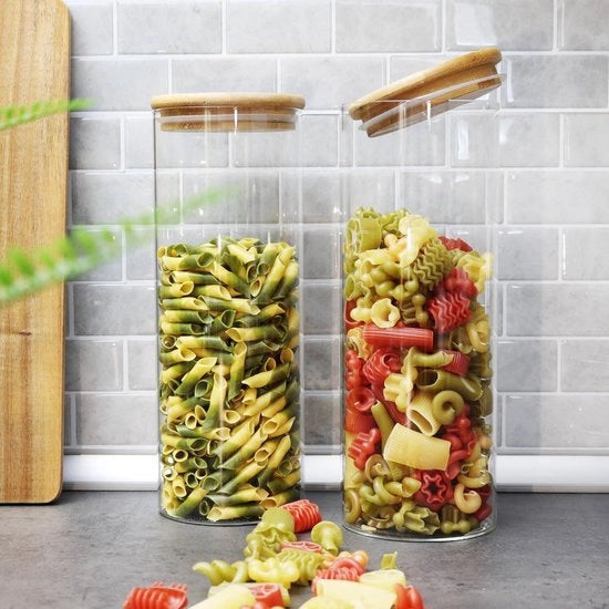 Contenitore di stoccaggio 1800 ml con coperchio in bambù di vetro borosilicato - ermetico - riutilizzabile - 2 pezzi