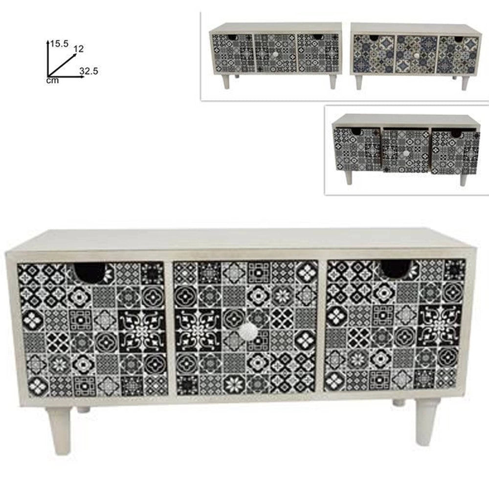 Trade Shop - Porta Oggetti Cassettiera Con 3 Cassetti In Legno Country Chic Arredamento -