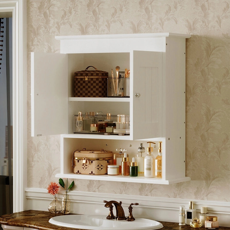 Mobile da bagno sospeso bianco a 2 ante, stile scandinavo, con ripiani, 55 cm