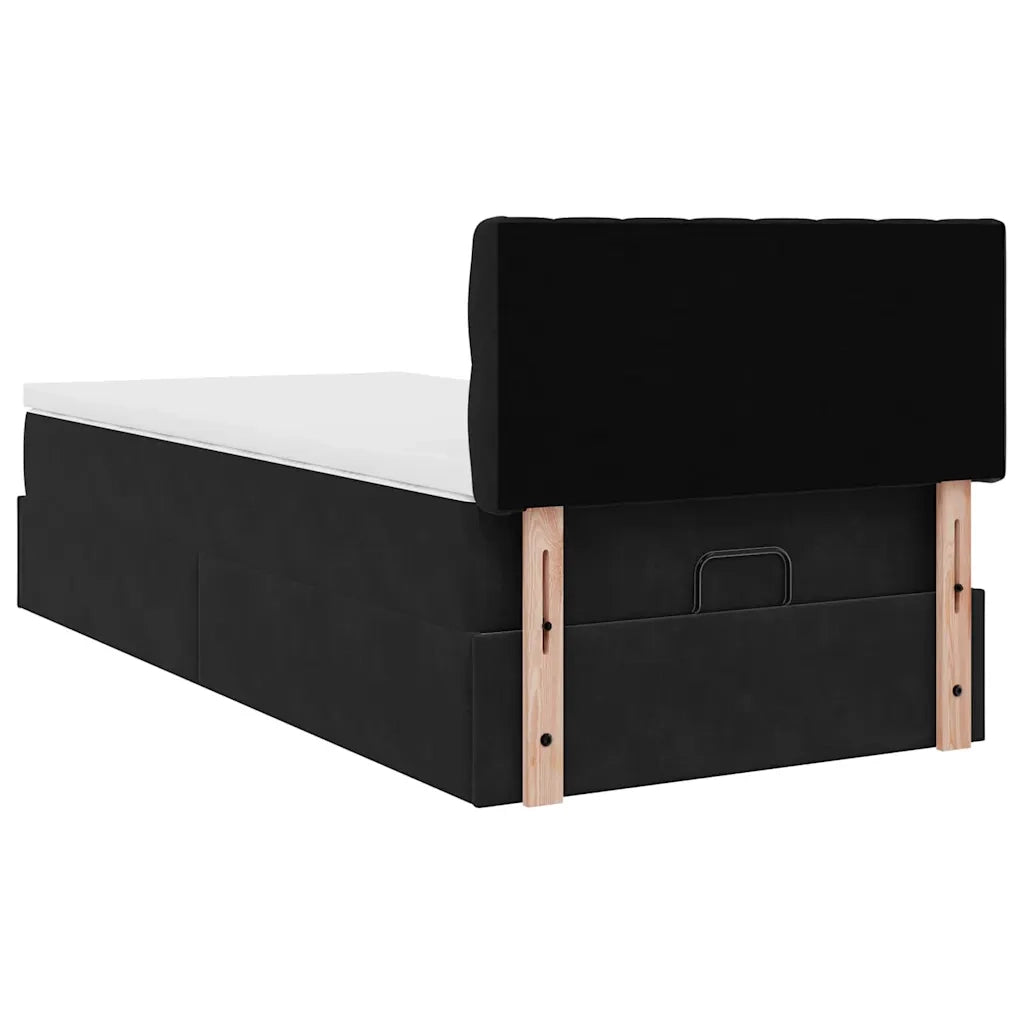 Struttura Letto Pouf con Materasso Nero 90x190 cm in Velluto 3311815