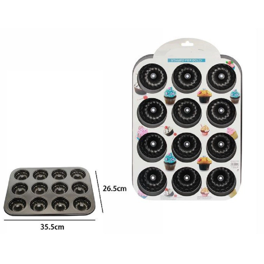 Trade Shop - Stampo Teglia Vassoio Antiaderente 12 Muffin Ciambelle Cupcake Dolci Budino 59941 -