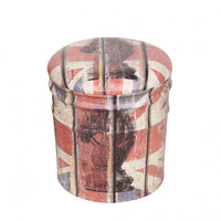 Set 2 Pouf Contenitore Tondo in MDF Panna e Rosso