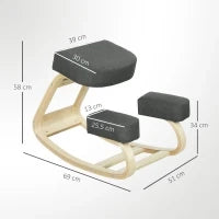 Sedia Ergonomica con Inginocchiatoio in Legno di Betulla e Cuscino, 51x69x58 cm, Grigio