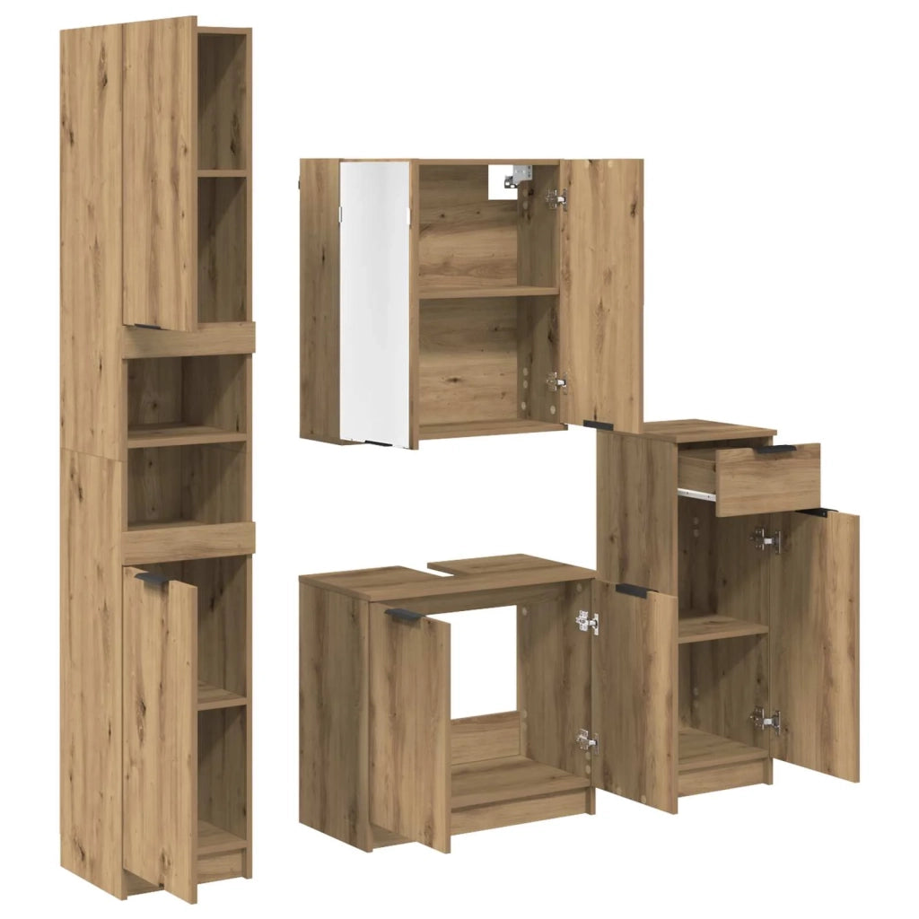 Set di mobili per il bagno con porta 4 pcs Rovere artigianale 3416028