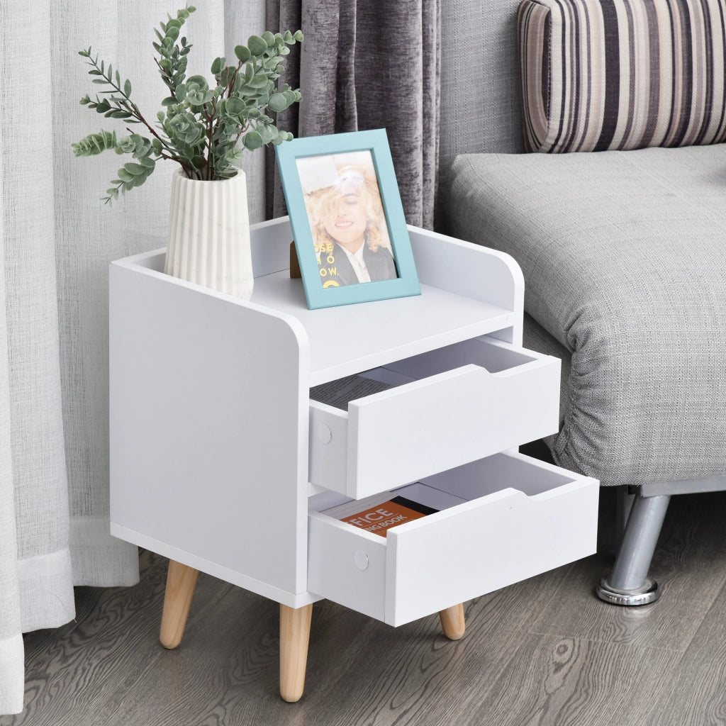 Tavolino con 2 Cassetti ¨C Zephmum ¨C 33x28x42 cm Bianco Legno