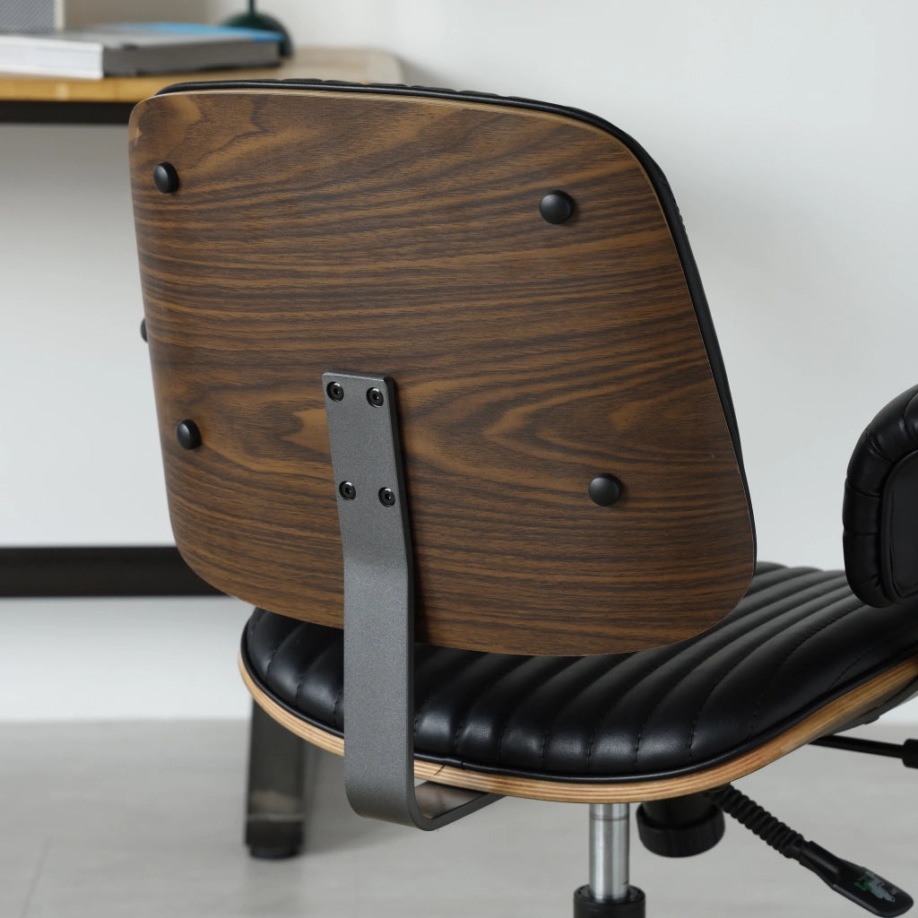 Sedia da ufficio in pelle PU con braccioli imbottiti, base in metallo e funzione girevole per home office, nero