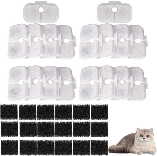 Set di 18 filtri sostitutivi per fontane per gatti, compatibile con Dockstream 2,5 L  PLWF005/PLWF105/PLWF115, 18 filtri e 18 spugne schiumanti
