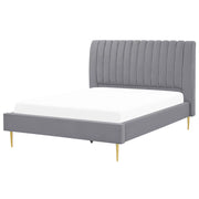 Letto imbottito velluto grigio e oro rete a doghe testiera alta 140 x 200 cm testata alta design retrò