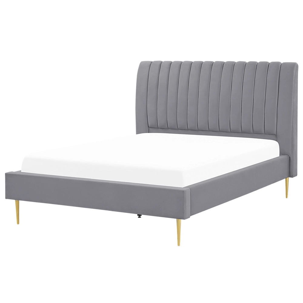 Letto imbottito velluto grigio e oro rete a doghe testiera alta 140 x 200 cm testata alta design retrò