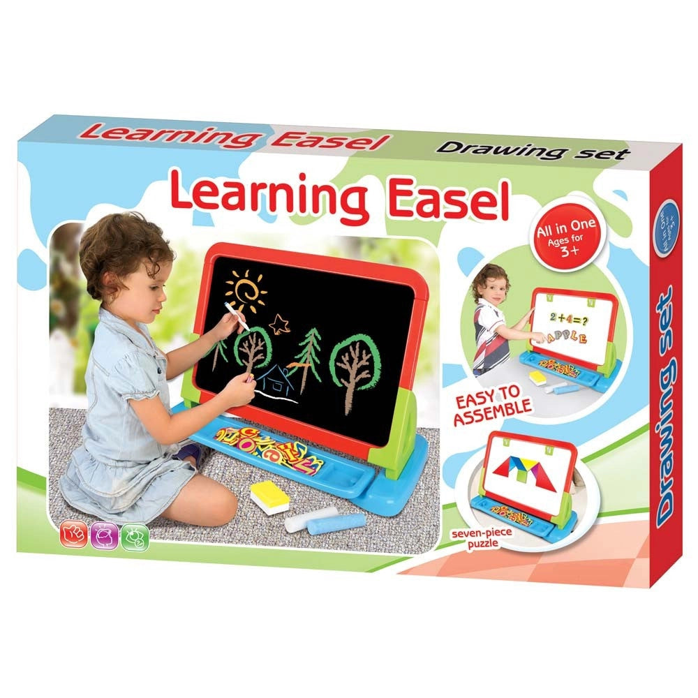 Trade Shop - Lavagna Con Supporto Da Tavolo O Pavimento Con Accessori Puzzle Lettere Numeri -
