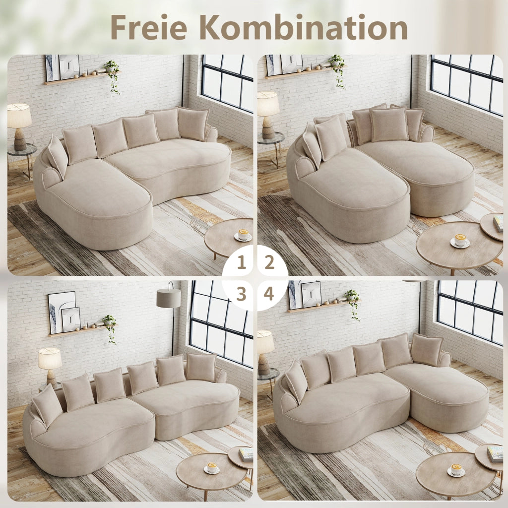 Divano modulare con funzione letto e chaise longue extra profonda in ciniglia tortora chiaro 184 × 164 × 67 cm