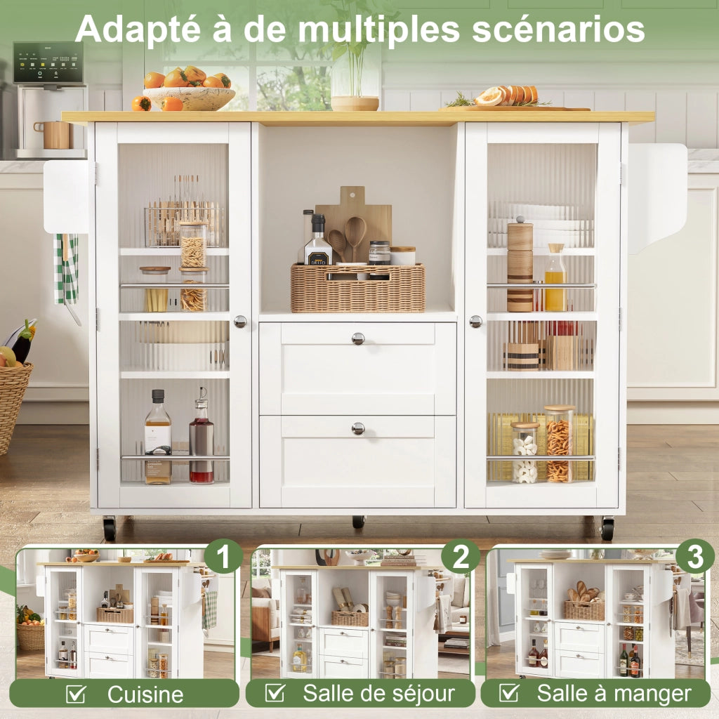 Isola da cucina con piano ribaltabile; 2 cassetti; portaprovette e portasciugamani; per cucina; 120 × 45 (70) × 92 cm