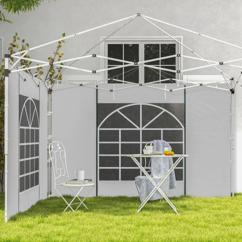 SET DA 2 PANNELLI LATERALI PER GAZEBO 295 x 195 cm BIANCO CON FINESTRE E PORTA