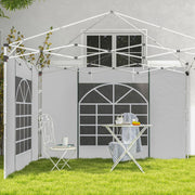 SET DA 2 PANNELLI LATERALI PER GAZEBO 295 x 195 cm BIANCO CON FINESTRE E PORTA