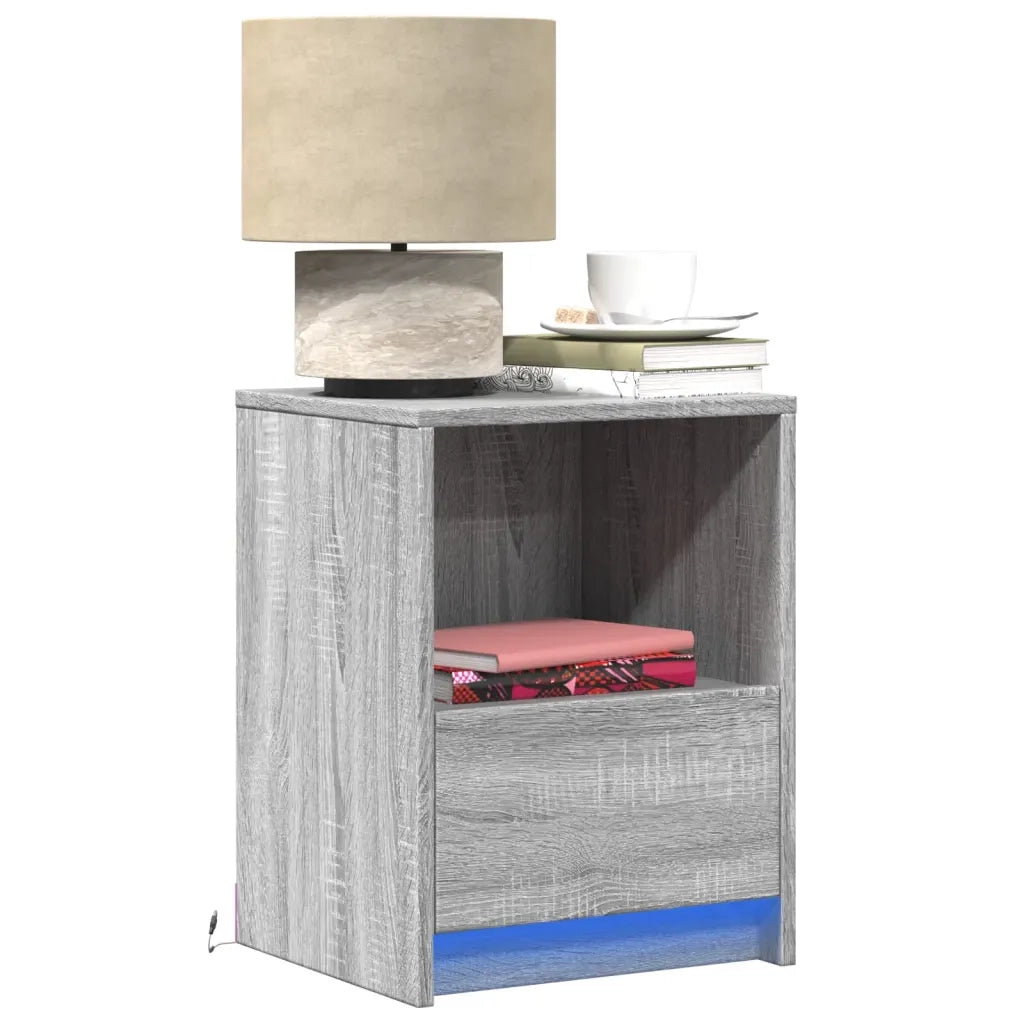 Comodini con Luci LED 2pz-Set di 2 Tavolino da notte Grigio Sonoma in Legno Multistrato 846272