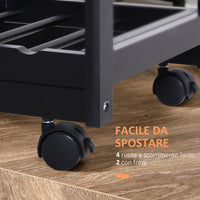 Carrello da Cucina con Cassetti e Portabottiglie Legno e Nero