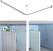 Stang per docciaschermo L, braccia di sostegno regolabili in acciaio inossidabile SUS304, binario per docciaschermo angolo 100-120 x 100-190 cm, stang per docciaschermo inclusa con 16 anelli per docciaschermo per vasca da bagno