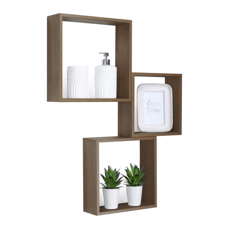 Set di 3 Mensole da Muro, Cubi Arredo, Mensole Cubo, Cubi da Parete, Rovere Tabacco, 30x30x10cm 27x27x10cm e 24x24x10cm - Incubo Slim