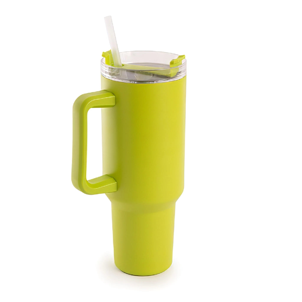 Borraccia Termica Americana 1200 ml in Acciaio Inox Doppio Strato Sottovuoto con Cannuccia e Manico – Smalto Antigraffio, Isolamento Caldo/Freddo, Coperchio Ermetico Lime