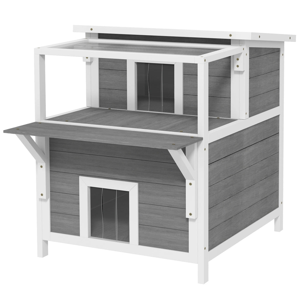 Casetta per Gatti 2 Livelli con Balcone e Tetto Aprile ¨C Zephmum ¨C Grigio Chiaro