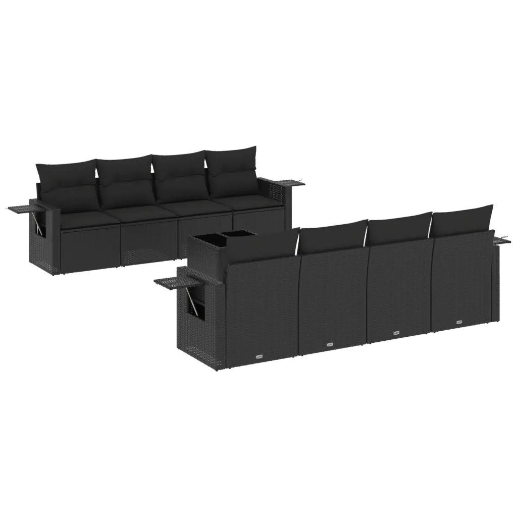 Set Divani da Giardino 9 pz con Cuscini Nero in Polyrattan 3252282