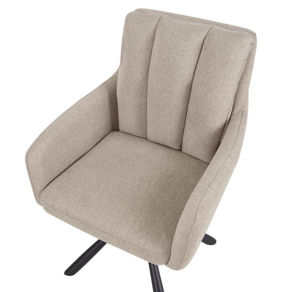 Set di 2 sedie girevoli da pranzo in tessuto Taupe con braccioli Schienale trapuntato Gambe in metallo nero Retro