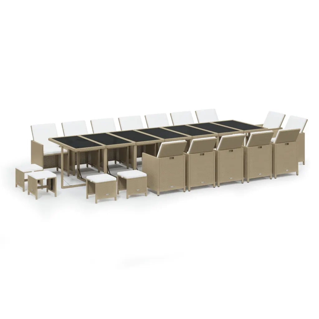 Set da Pranzo per Giardino 19pz con Cuscini in Polyrattan Beige cod mxl 36008