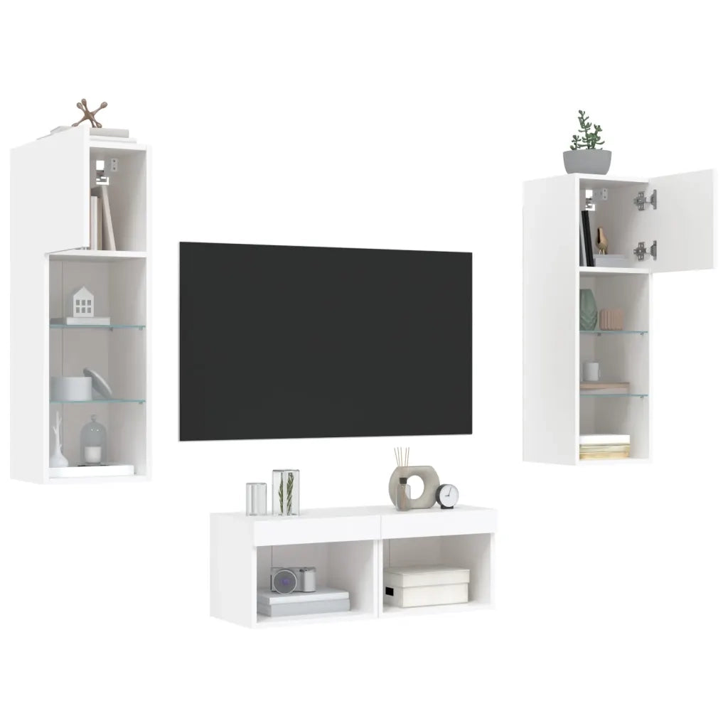 Mobili TV a Muro 4 pz-Credenza per TV con Luci LED Bianchi 165336