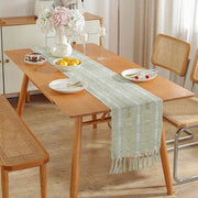 Tavolo rustico con pennelli in stile bohemiano - Decorazione da tavolo a stile contadino a strisce - Tavolo rustico con bordo ricamato pennelli - Ideale per decorazioni da festa e ristorante (33x275cm)