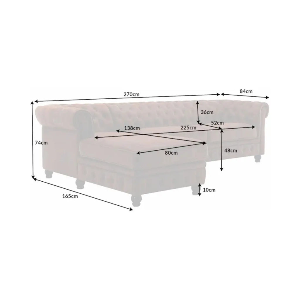 Divano ad angolo EDGAR – Marrone cioccolato – 4 posti – Angolo destro stile barocco